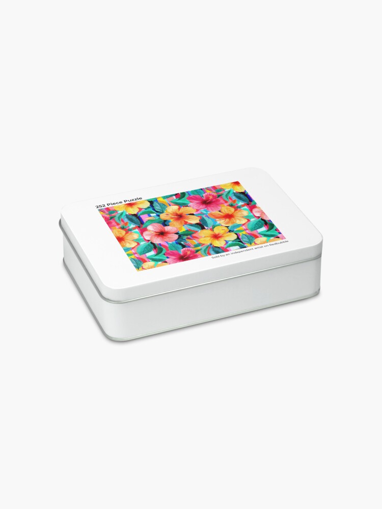 Alternate view of OTT Maximalist Hawaiian Hibiscus Floral with Stripes Jigsaw Puzzle