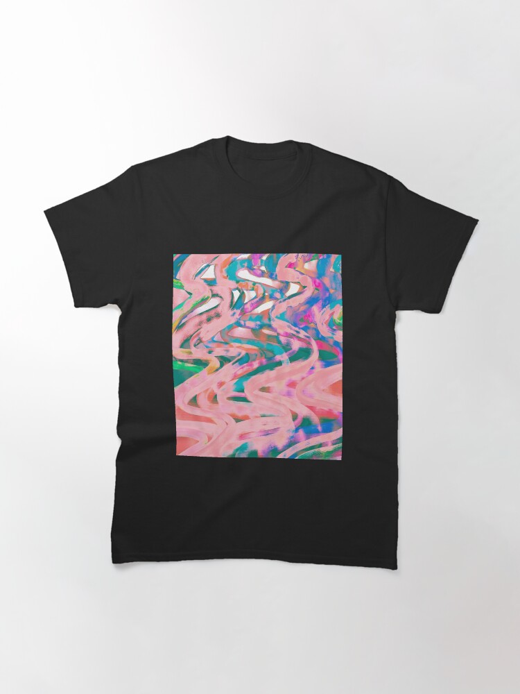 Thumbnail 3 of 7, Classic T-Shirt, Abstract Pop Art Decor - Poptastic - Pink Neon and Teal Swirls designed and sold by OneDayArt.