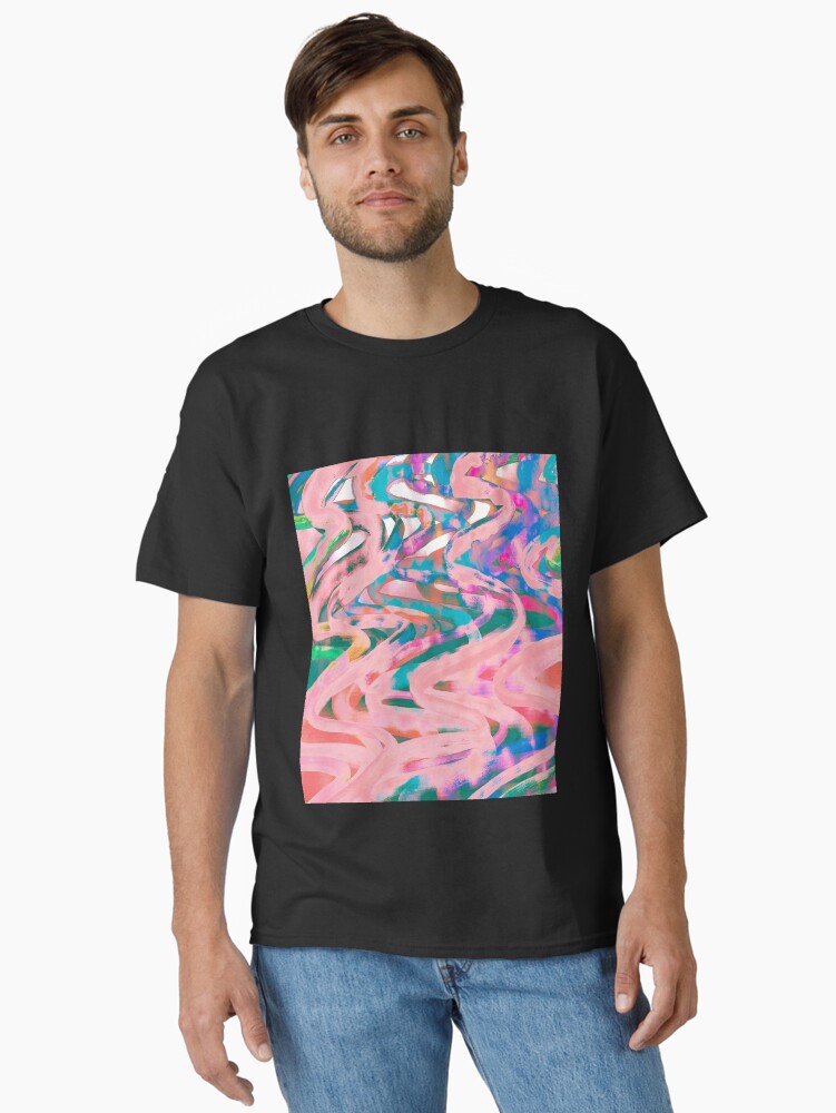 Thumbnail 2 of 7, Classic T-Shirt, Abstract Pop Art Decor - Poptastic - Pink Neon and Teal Swirls designed and sold by OneDayArt.