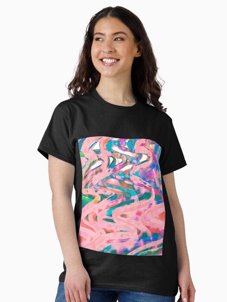 Thumbnail 1 of 7, Classic T-Shirt, Abstract Pop Art Decor - Poptastic - Pink Neon and Teal Swirls designed and sold by OneDayArt.
