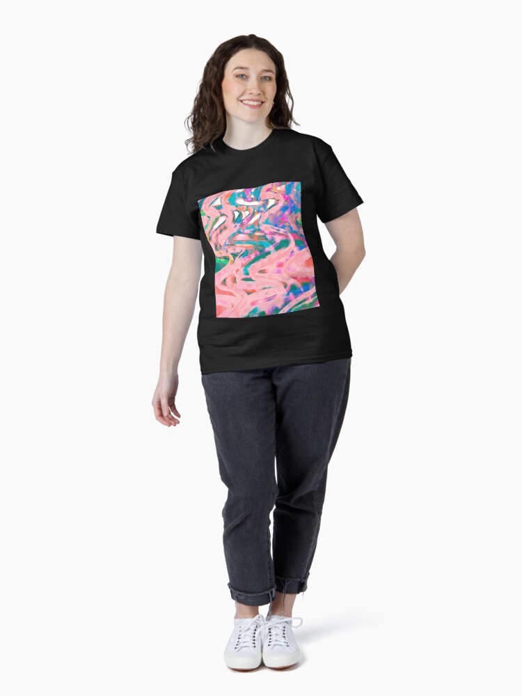 Thumbnail 4 of 7, Classic T-Shirt, Abstract Pop Art Decor - Poptastic - Pink Neon and Teal Swirls designed and sold by OneDayArt.