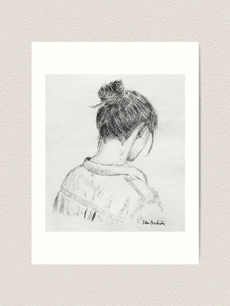 Young Woman Portrait From Behind Artistic Sketch Art Print