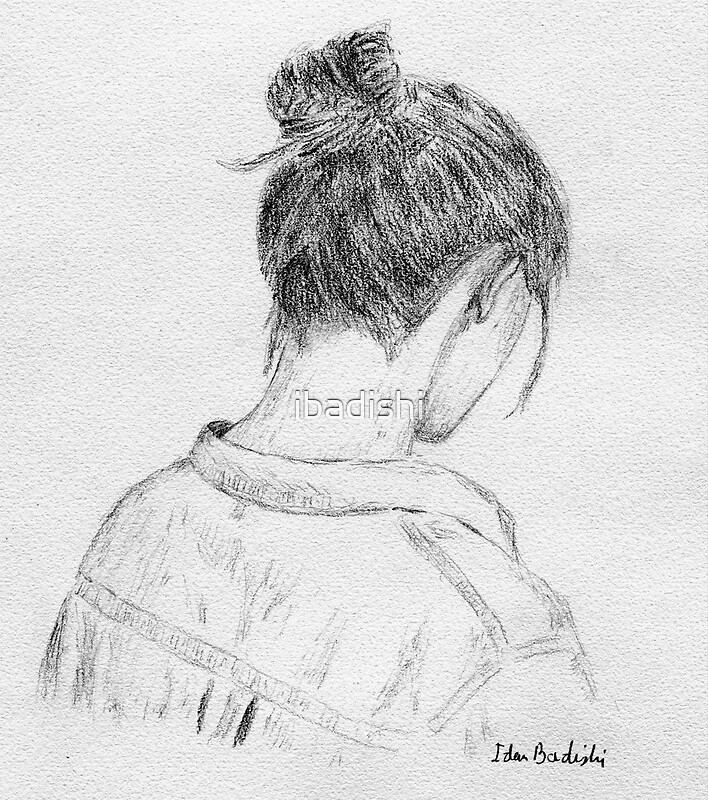"Young Woman Portrait from Behind - Artistic Sketch" by ibadishi