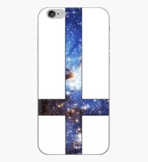 Vinilo o funda para iPhone Azul Galaxy invertida cruz blanca