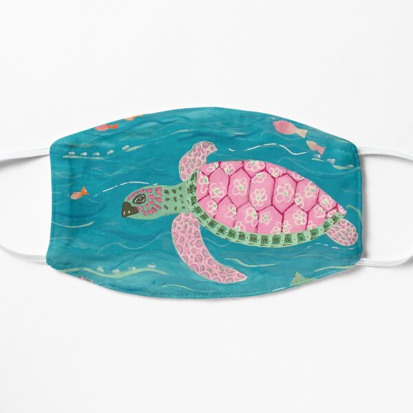 Pink Sea Turtle by Nancy Salus Flat Mask