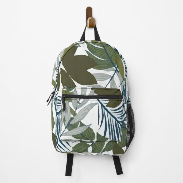 Fashionable Tropical Pattern With Bright Blue Green Plants Leaves Backpack