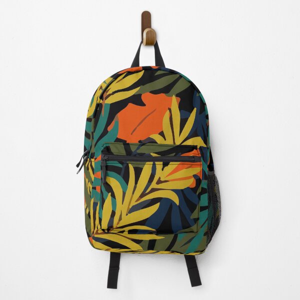 Fashionable Tropical Pattern With Bright Green Blue Plants Leaves Backpack