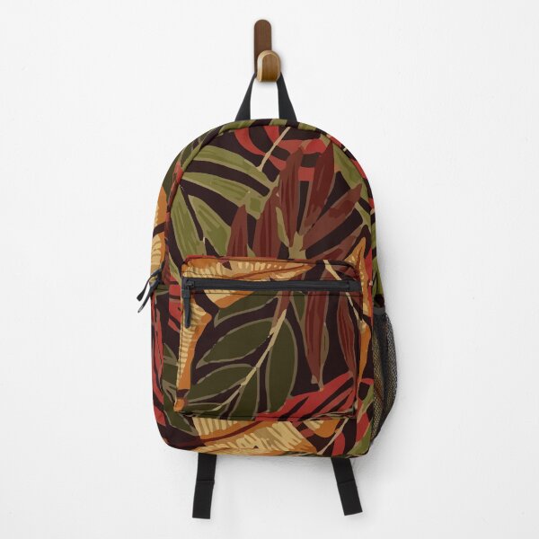 Fashionable Tropical Pattern With Bright Green Red Plants Leaves Backpack