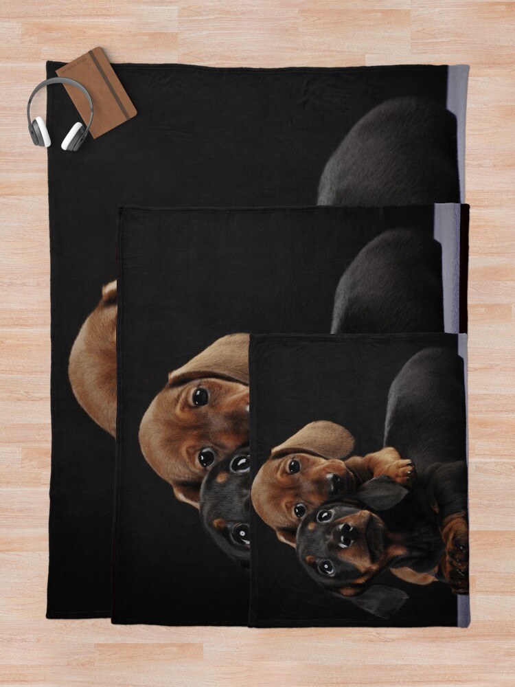 Alternate view of Dachshund Dog portrait photo pupies Throw Blanket