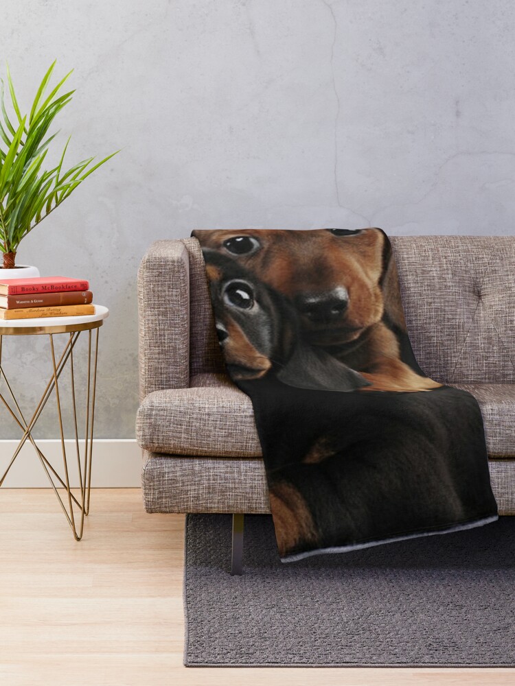 Alternate view of Dachshund Dog portrait photo pupies Throw Blanket