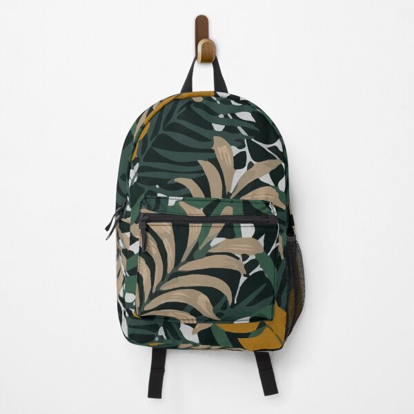 Fashionable Tropical Pattern With Bright Orange Green Plants Leaves Backpack
