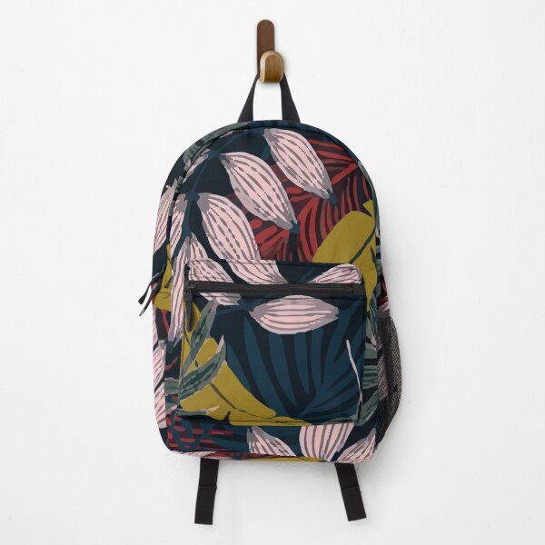 Fashionable Tropical Pattern With Bright Yellow Red Plants Leaves Backpack