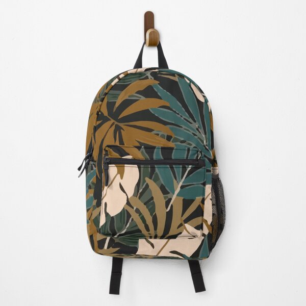 Fashionable Tropical Pattern With Bright Yellow Blue Plants Leaves Backpack