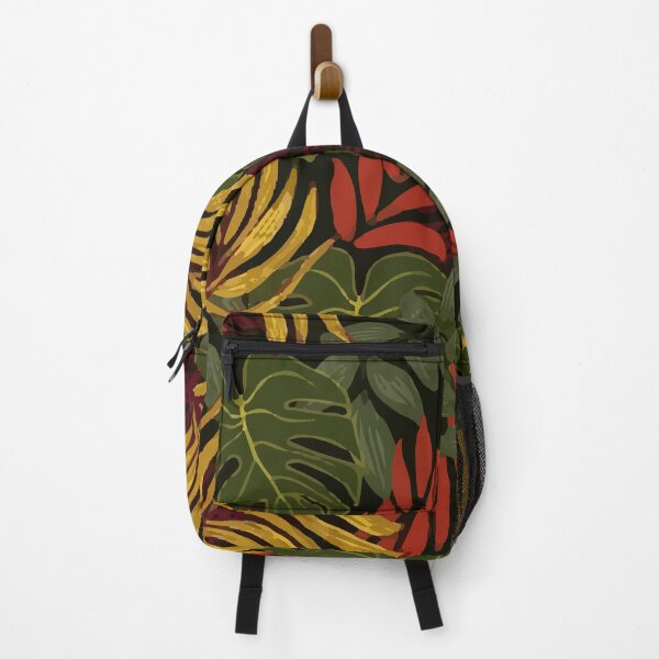 Fashionable Tropical Patter Yellow Red Plants Leaves Backpack