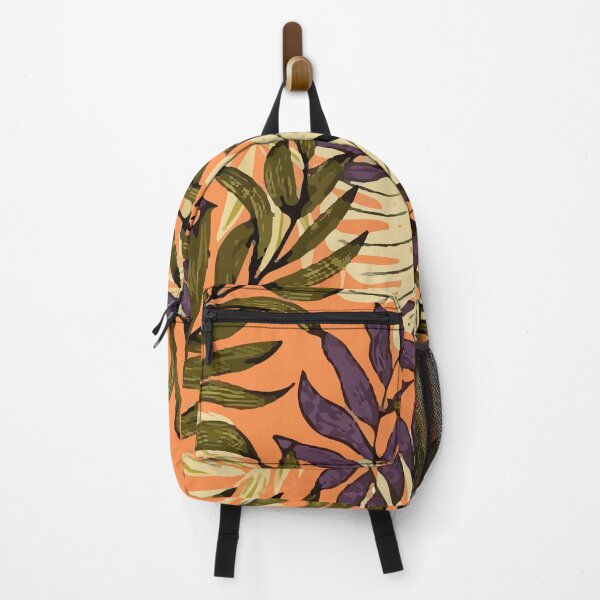 Original Abstract Pattern With Colorful Tropical Leaves Plants Yellow Backpack