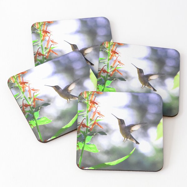 Item preview, Bouncing Ruby Throated Hummingbird in Lobelia flowers 5397 designed and sold by LJSparvero.