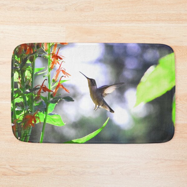 Item preview, Bouncing Ruby Throated Hummingbird in Lobelia flowers 5397 designed and sold by LJSparvero.