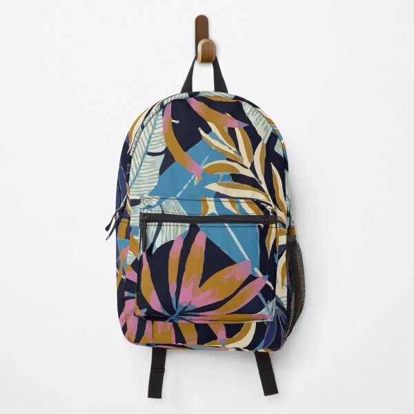 Original Tropical Pattern With Bright Blue Pink Flowers Backpack
