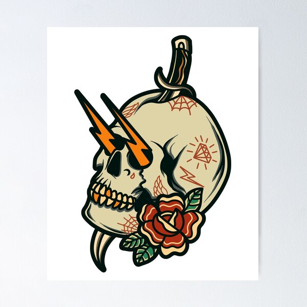Skull Lightning Tattoo Design