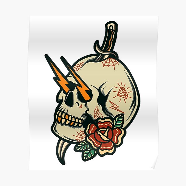 Skull Lightning Tattoo Design