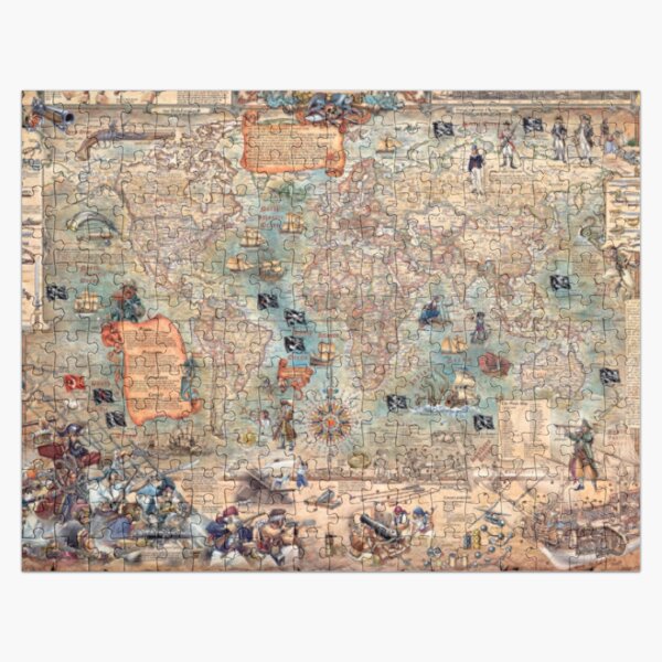 Pirates, Old Map, All Country Pattern, Map Educational Jigsaw Puzzle