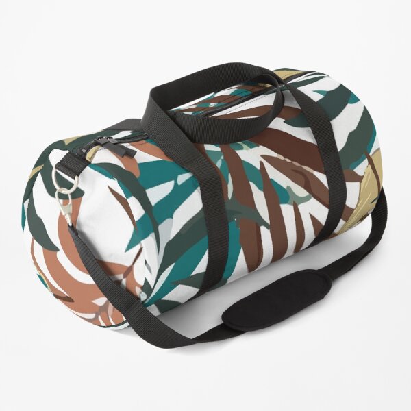 Original Tropical Pattern With Bright Pink Yellow Plants Leaves Duffle Bag