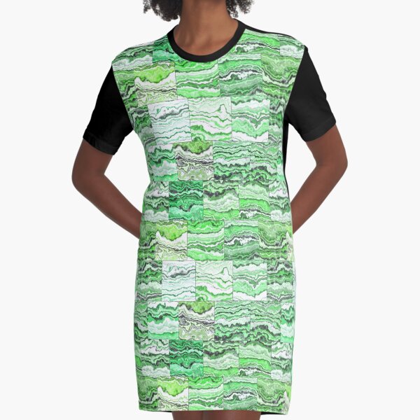 Green Malachite Tiles Graphic T-Shirt Dress