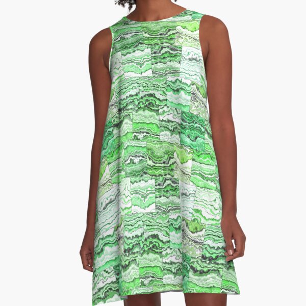 Green Malachite Tiles A-Line Dress