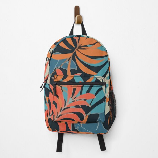 Original Tropical Pattern With Bright Red Blue Plants Leaves Backpack