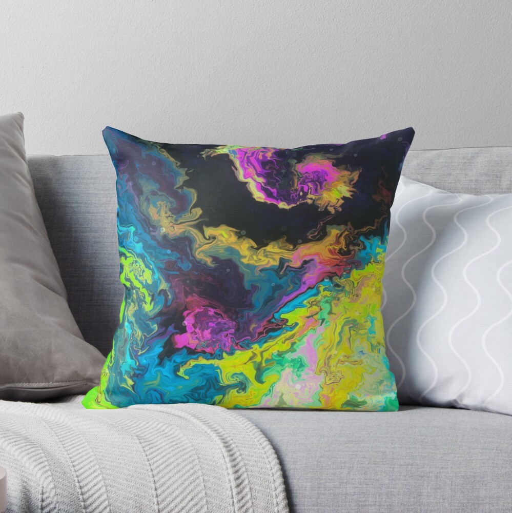 Multicolored unique everlasting pattern, decorative, aesthetic design, acrylics Throw Pillow
