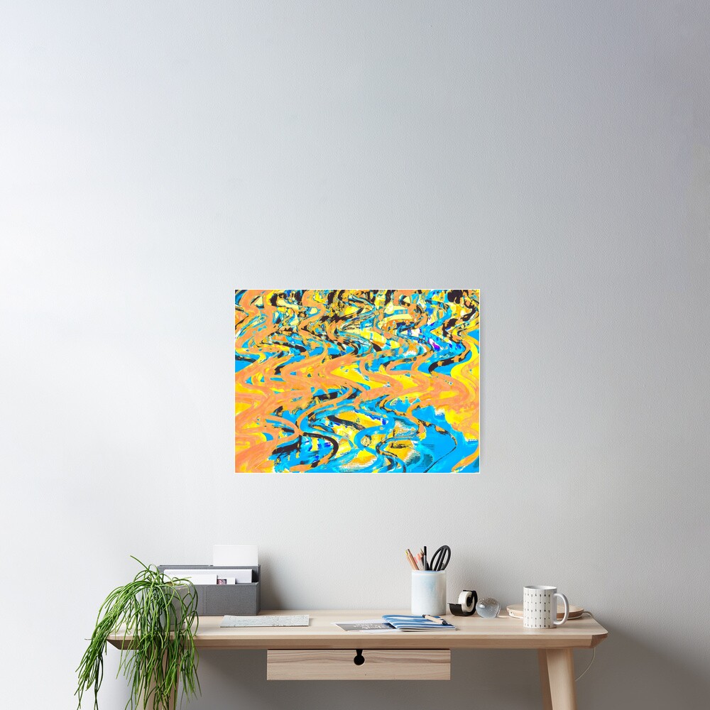 Abstract Pop Art Decor - Poptastic 2 - Neon Orange, Yellow and Blue Swirls Poster