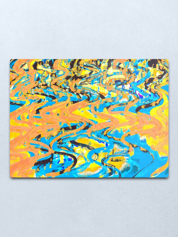 Alternate view of Abstract Pop Art Decor - Poptastic 2 - Neon Orange, Yellow and Blue Swirls Metal Print