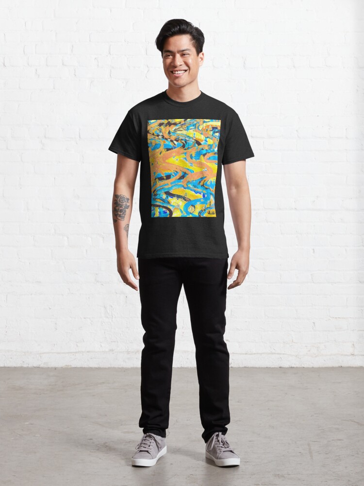 Alternate view of Abstract Pop Art Decor - Poptastic 2 - Neon Orange, Yellow and Blue Swirls Classic T-Shirt