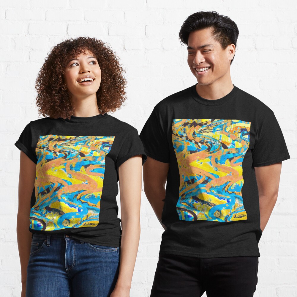 Abstract Pop Art Decor - Poptastic 2 - Neon Orange, Yellow and Blue Swirls Classic T-Shirt