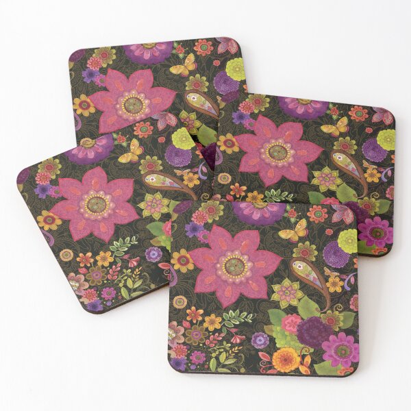 Item preview, Bohemian flowers on black  designed and sold by Sue Zipkin.