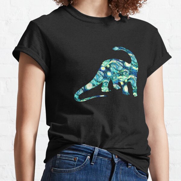 Starry Night Longneck Dinosaur Silhouette  Classic T-Shirt