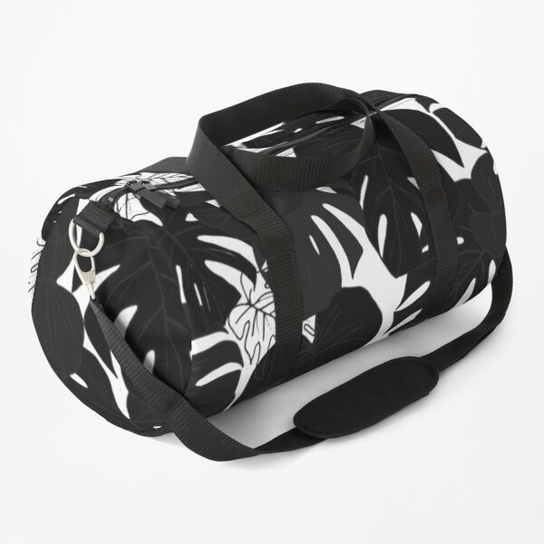Monochrome Botanical Floral Leaves Duffle Bag