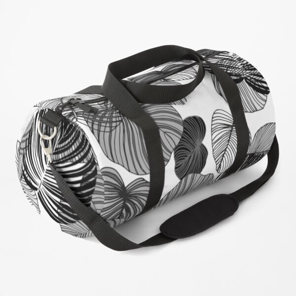 Monochrome Botanical Floral Leaves Duffle Bag