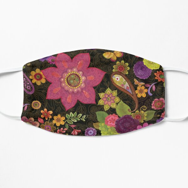Bohemian flowers on black by Sue Zipkin Flat Mask