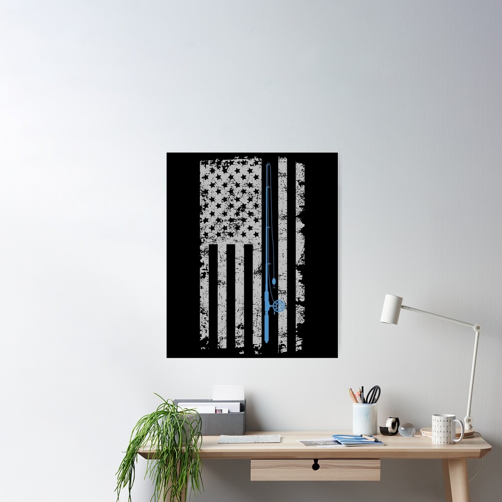 Fishing Gift - Blue Fishing Pole and American Flag Poster for Sale by  EstelleStar