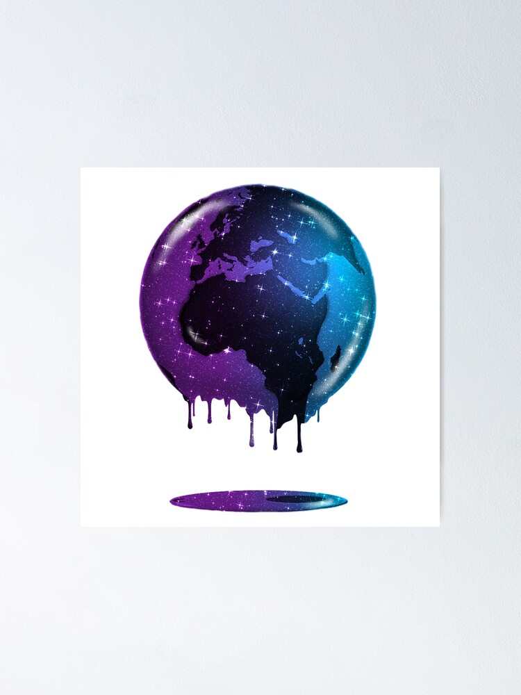 Wall Art Print Purple Galaxy and Planet Earth, Gifts & Merchandise