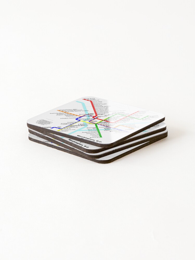 Thumbnail 4 of 5, Coasters (Set of 4), Washington DC Metro Subway Map designed and sold by jutulen.