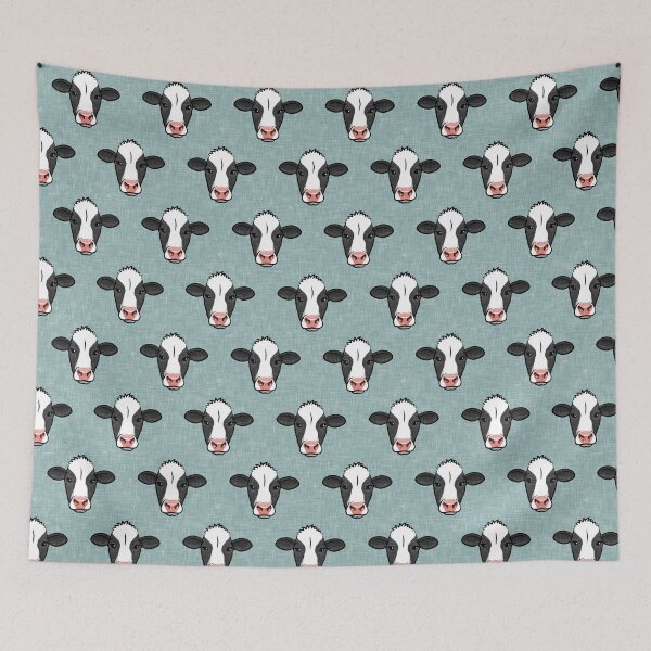 Item preview, Holstein-Friesian cows on dusty blue designed and sold by littlearrow.