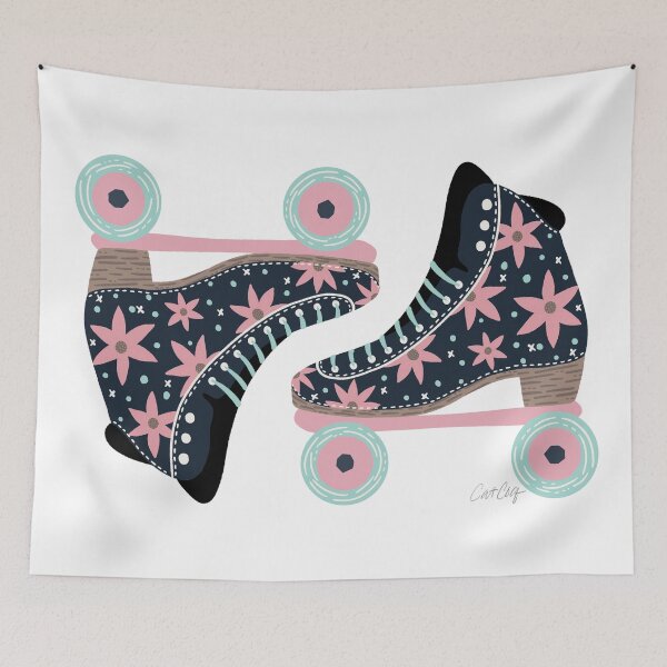 Item preview, Retro Roller Skates – Denim & Pink designed and sold by Cat Coquillette.