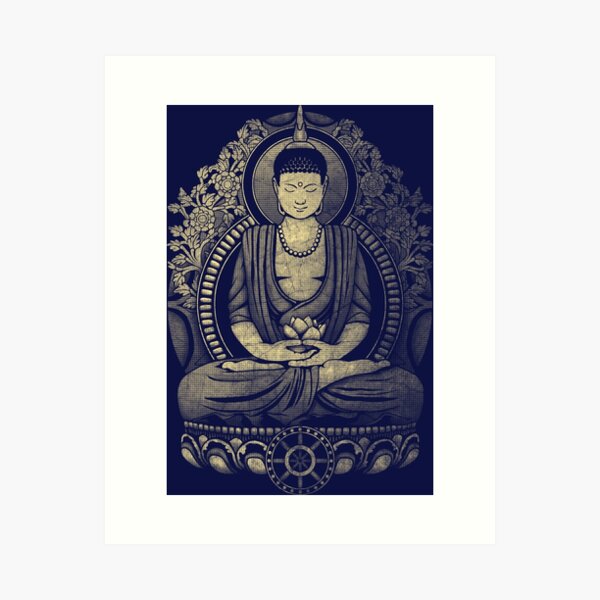 Gautama Buddha Yellow Halftone Textured Art Print