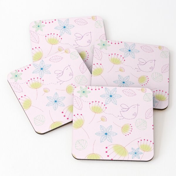 Item preview, Floral Bird Leaves Pink Pattern designed and sold by mtidesigns.