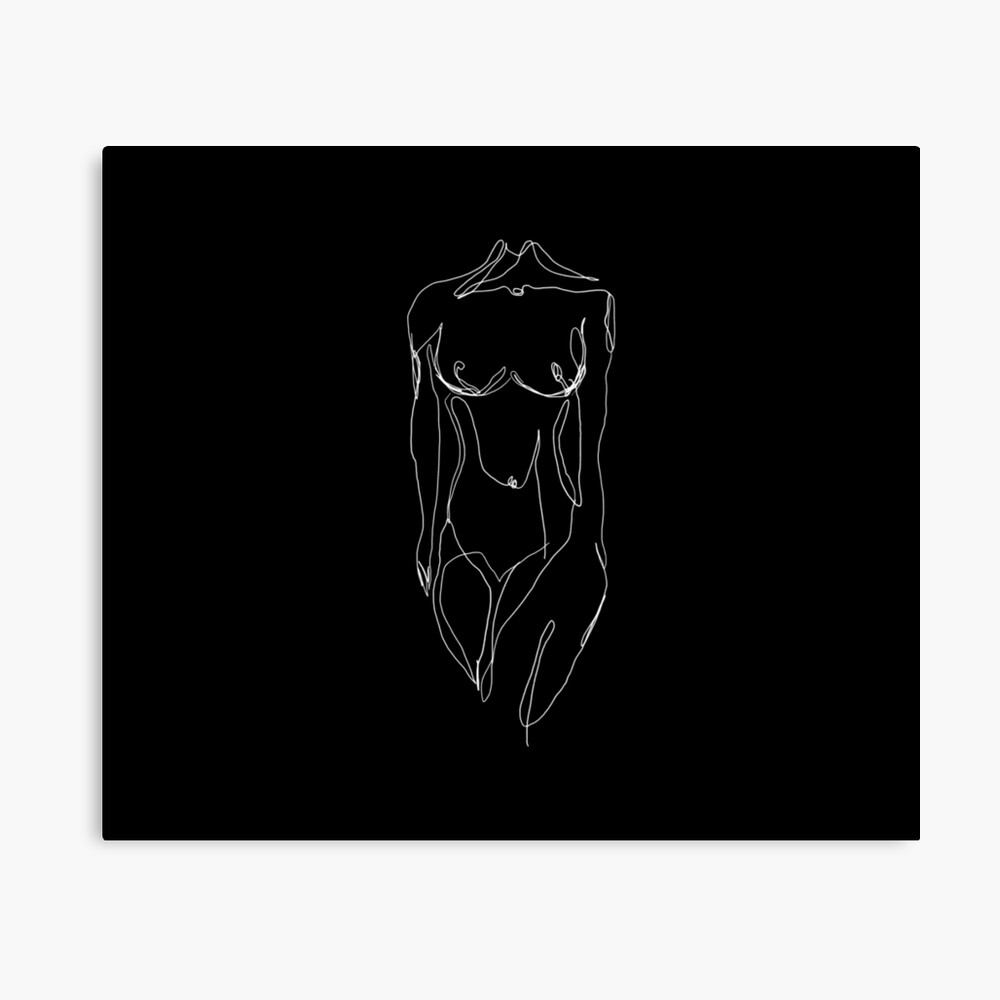 black and white woman nude body / one line minimalist illustration