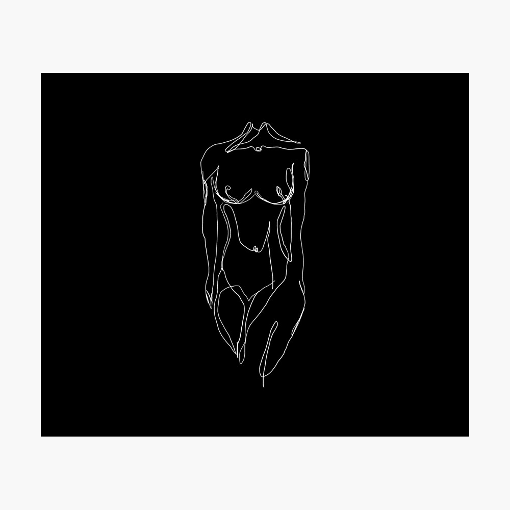 black and white woman nude body / one line minimalist illustration