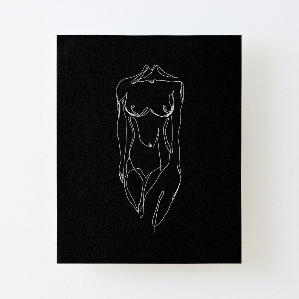 black and white woman nude body / one line minimalist illustration