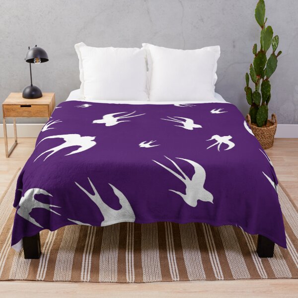 Item preview, Flying swooping swallows galaxy silhouettes pattern on deep purple background designed and sold by Blacklinesw9.